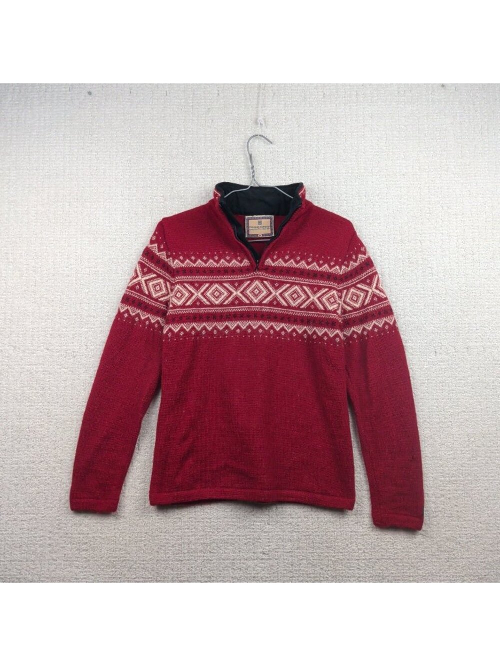 Vintage Dale of Norway Wool Sweater Red Nordic Fair Isle Ski Cabin Wom M Read